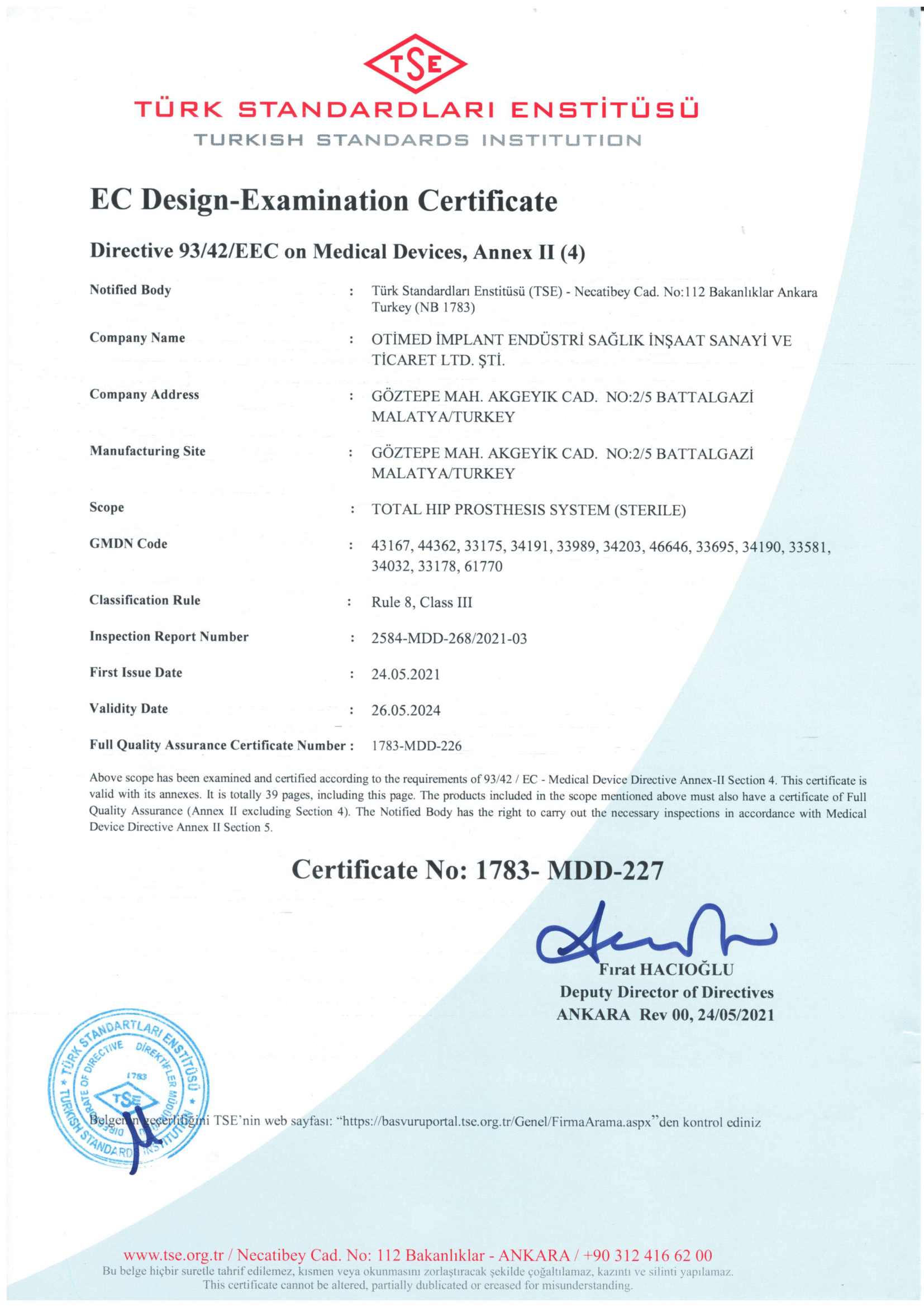 Hip Prosthesis / EC Design Examination Certificate