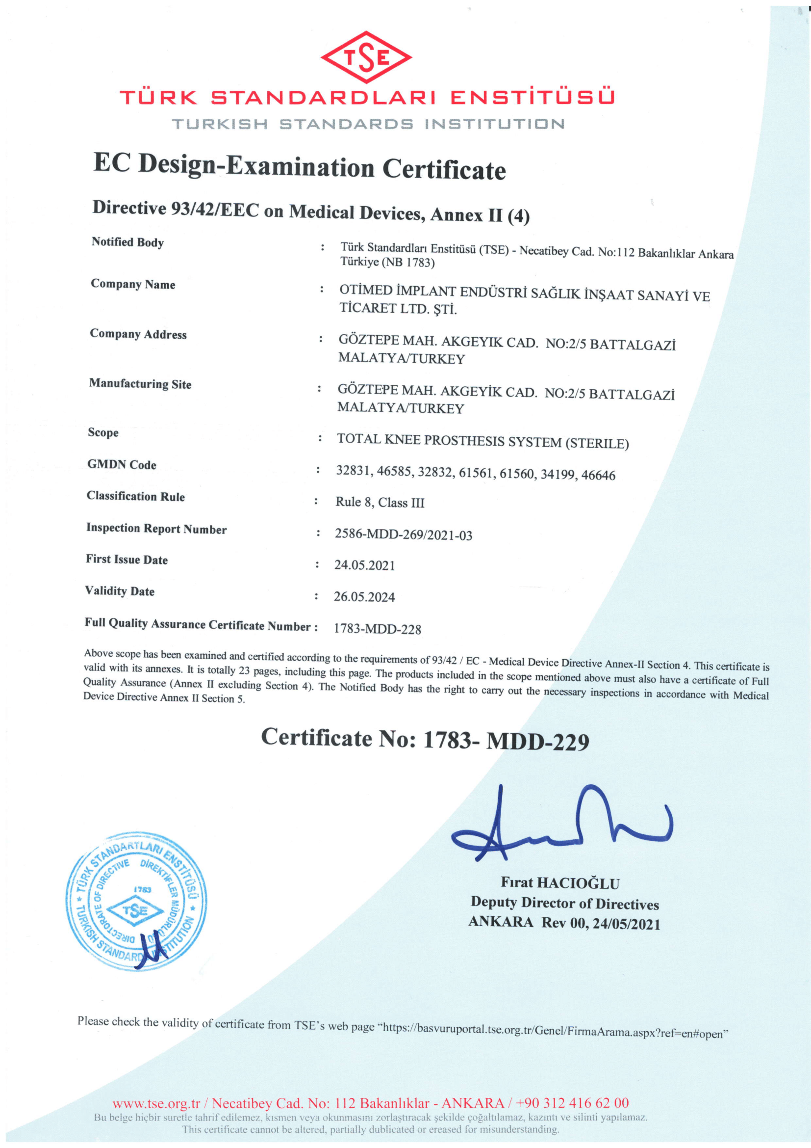 Knee Prosthesis / EC Design Examination Certificate